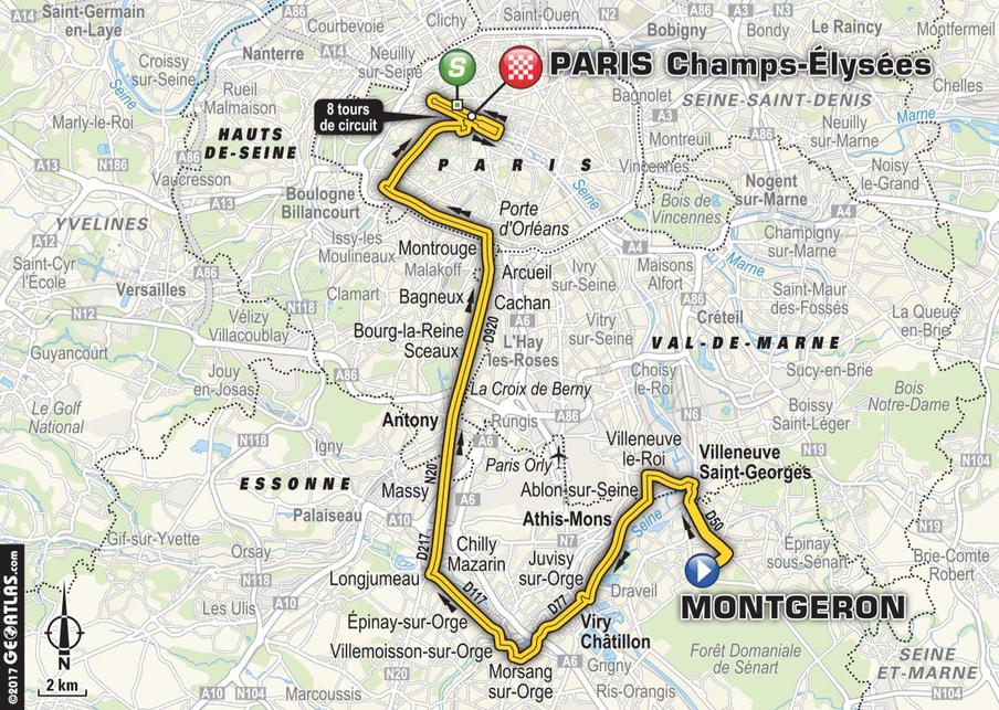 tour de france paris map route