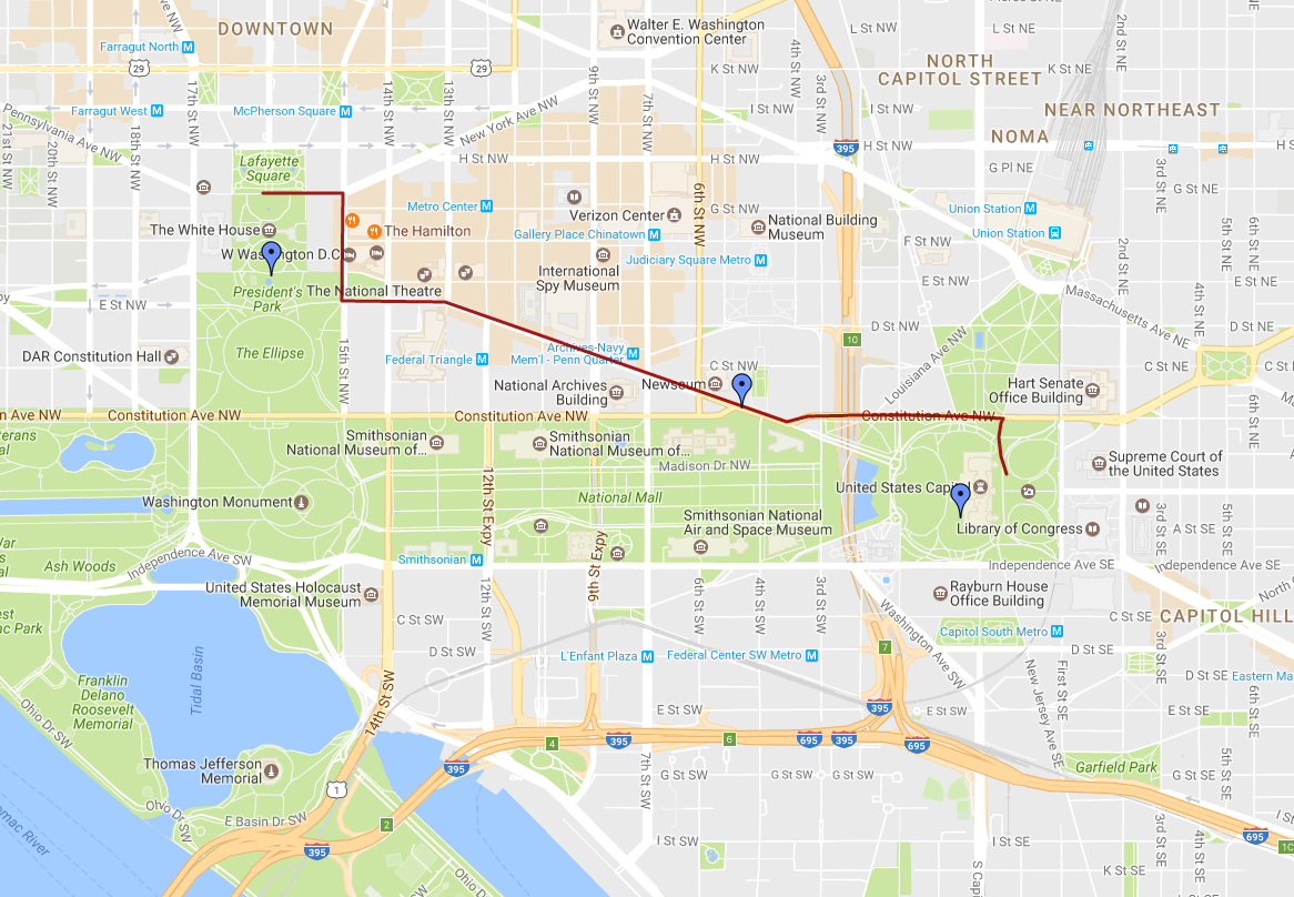 Google Maps view of Inauguration parade route.